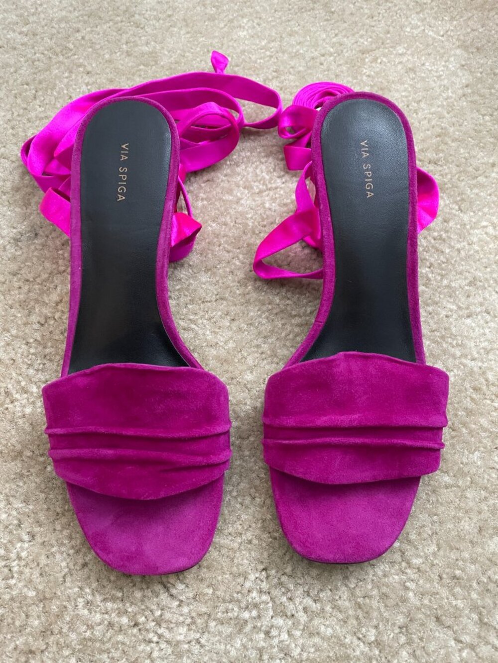 NIB Via Spiga Fuchsia Satin and Suede Wrap Sandals 9.5